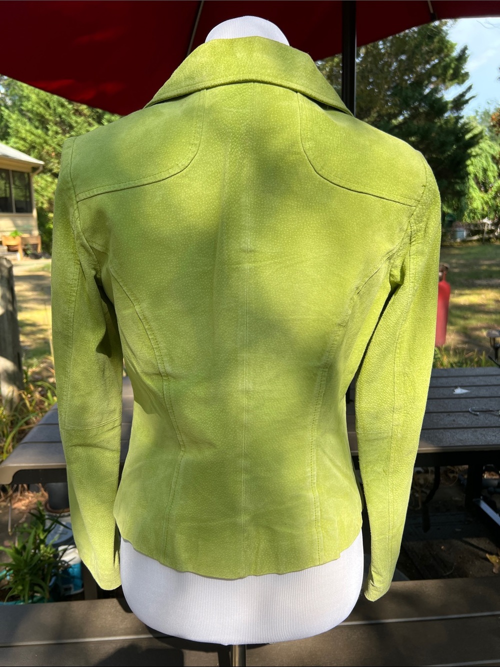 Women’s Lime Green Suede Zip-Front Leather Jacket - Picture 3 of 7